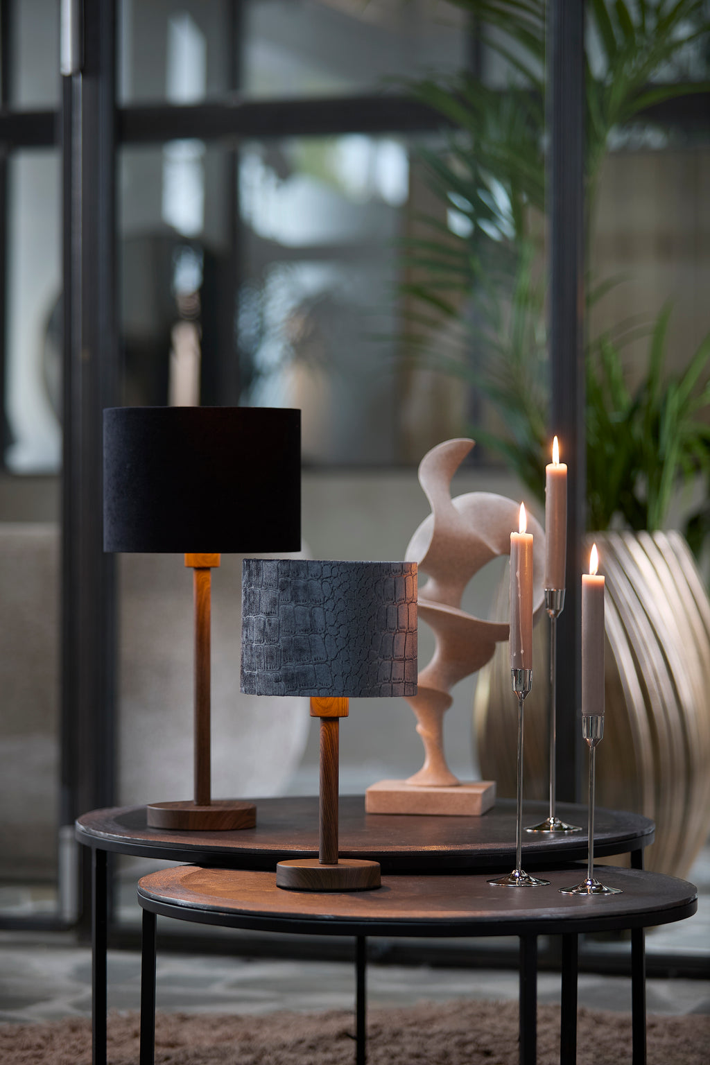 Pied de lampe Ø14x39,5 cm WASHINGTON motif bois brun foncé