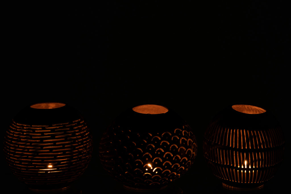 Photophore noix de coco - Assortiment de 3