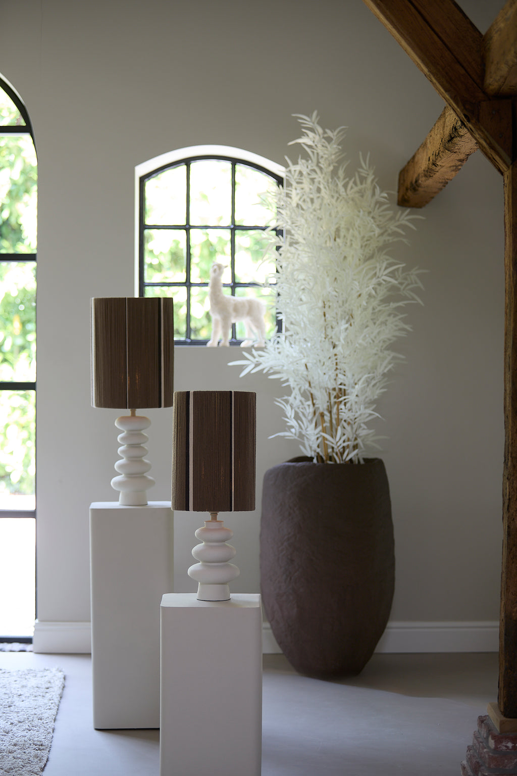 Abat-jour cylindre 25-25-36 cm MEDAN brun+crème+brun foncé