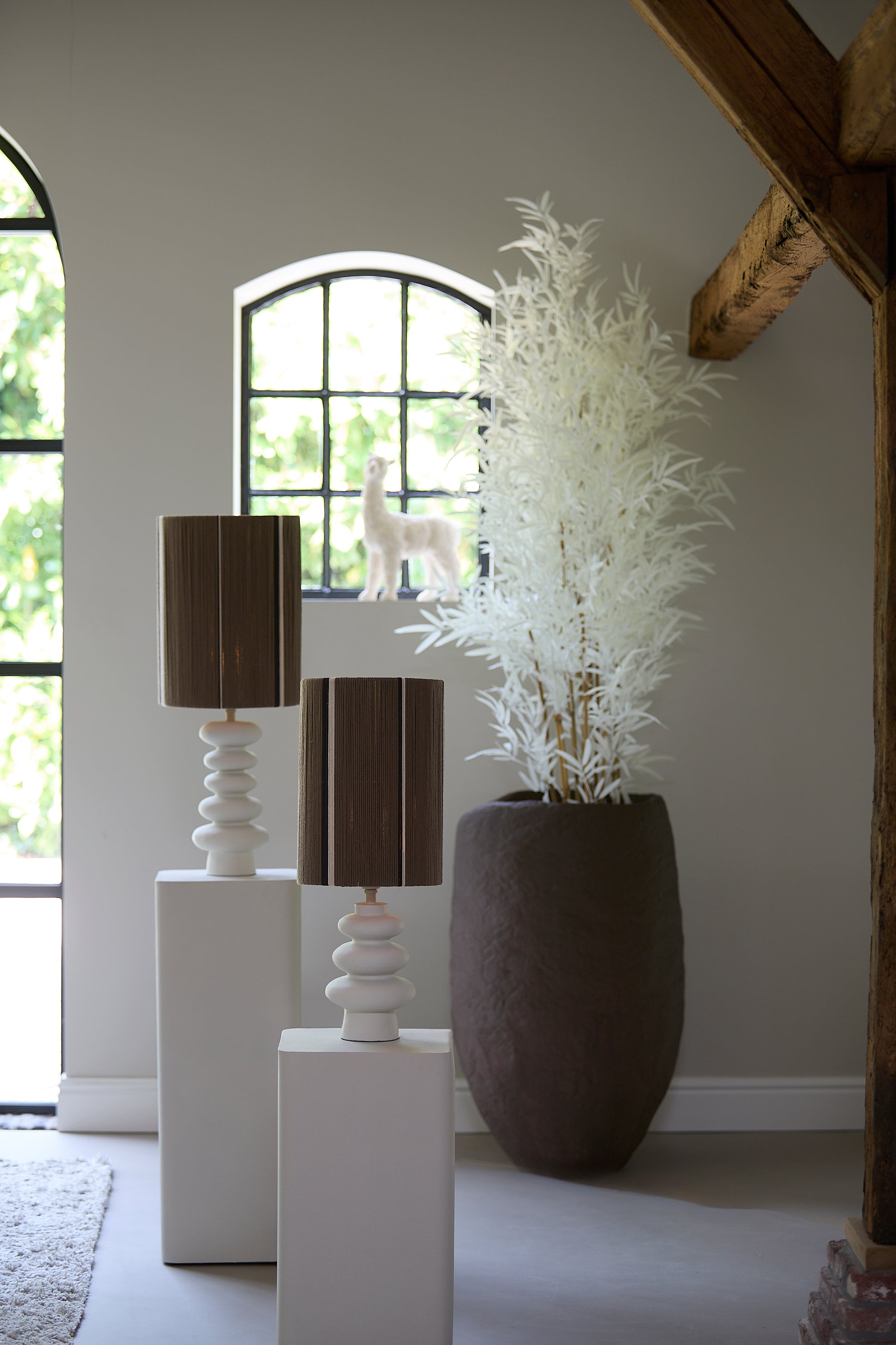 Abat-jour cylindre 25-25-36 cm MEDAN brun+crème+brun foncé